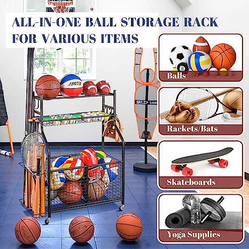 Mythinglogic Heavy-Duty Storage Bench for Garage,Sports Equipment Storage Organizer for Garage/Basement/Entryway,Ball Storage Bin (Medium)