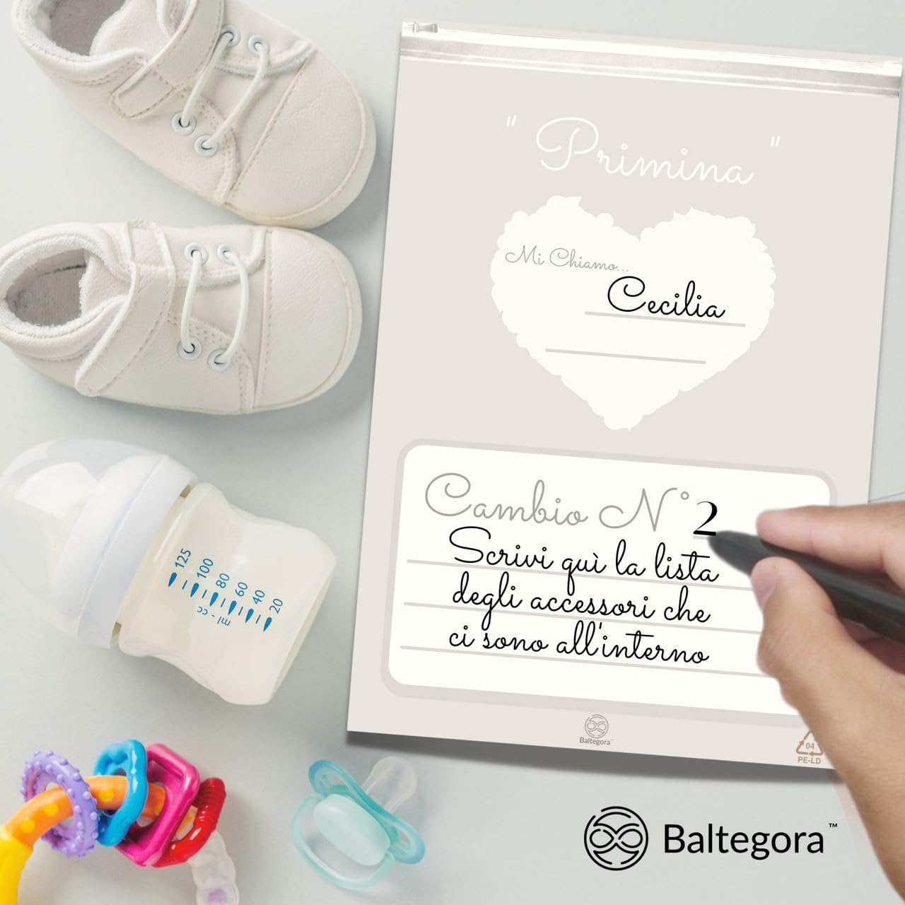 Primina -10 Bustine Corredino Neonato Ospedale - Prodotto Italiano - Sacchetti Borsa Parto Neonata con Cartolina Nascita e Pennarello
