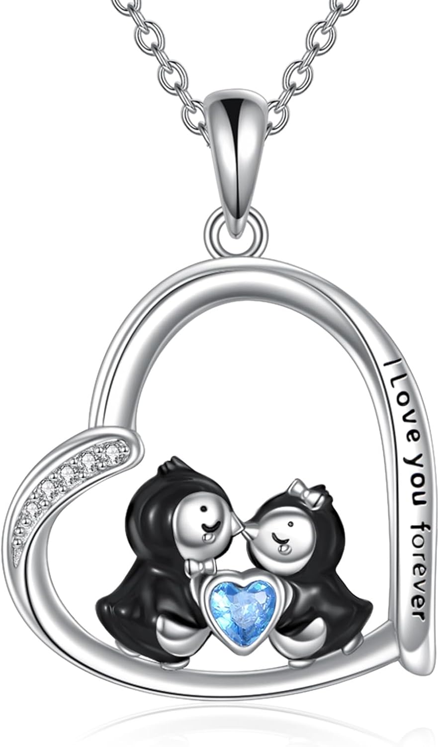 Animal Necklace 925 Sterling Silver Dog/Horse/Penguin/Giraffe/Highland Cow Heart Pendant Necklace Birthday Christmas Gifts for Women Animal Lovers