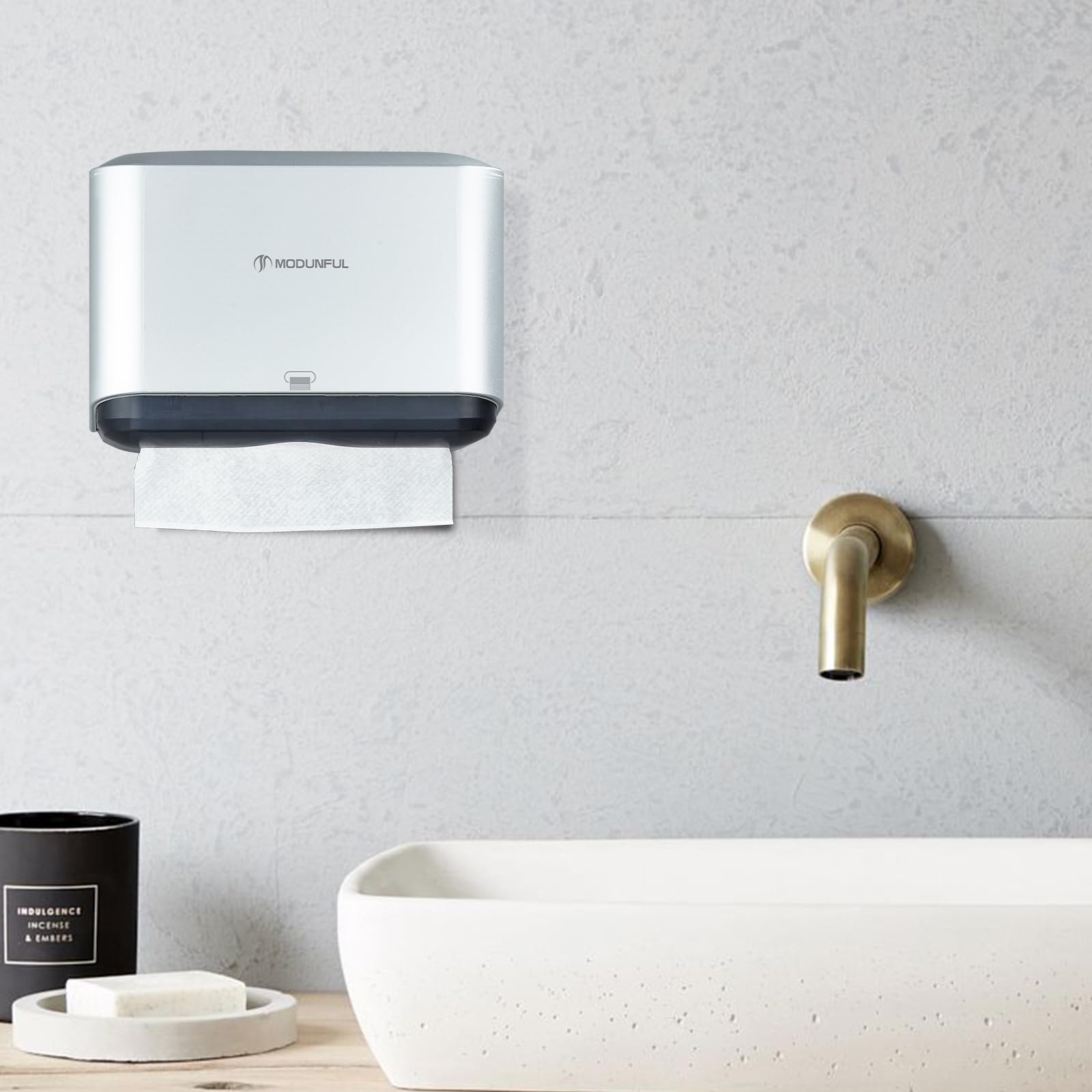 modunful Dispensador de toallas de papel montado en la pared, dispensador de toallas de papel de mano múltiple, soporte de toalla de papel plegable en C para baño, instalación sin agujeros, cubierta