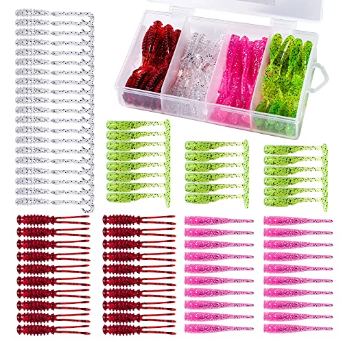 Goture(ゴチュール) アジングワームセット メバリング 1.42インチ~2.17インチ アジ メバル 根魚 ロックフィッシュ ライトゲーム 4色入り 80本セット 収納ケース付き 1枚目