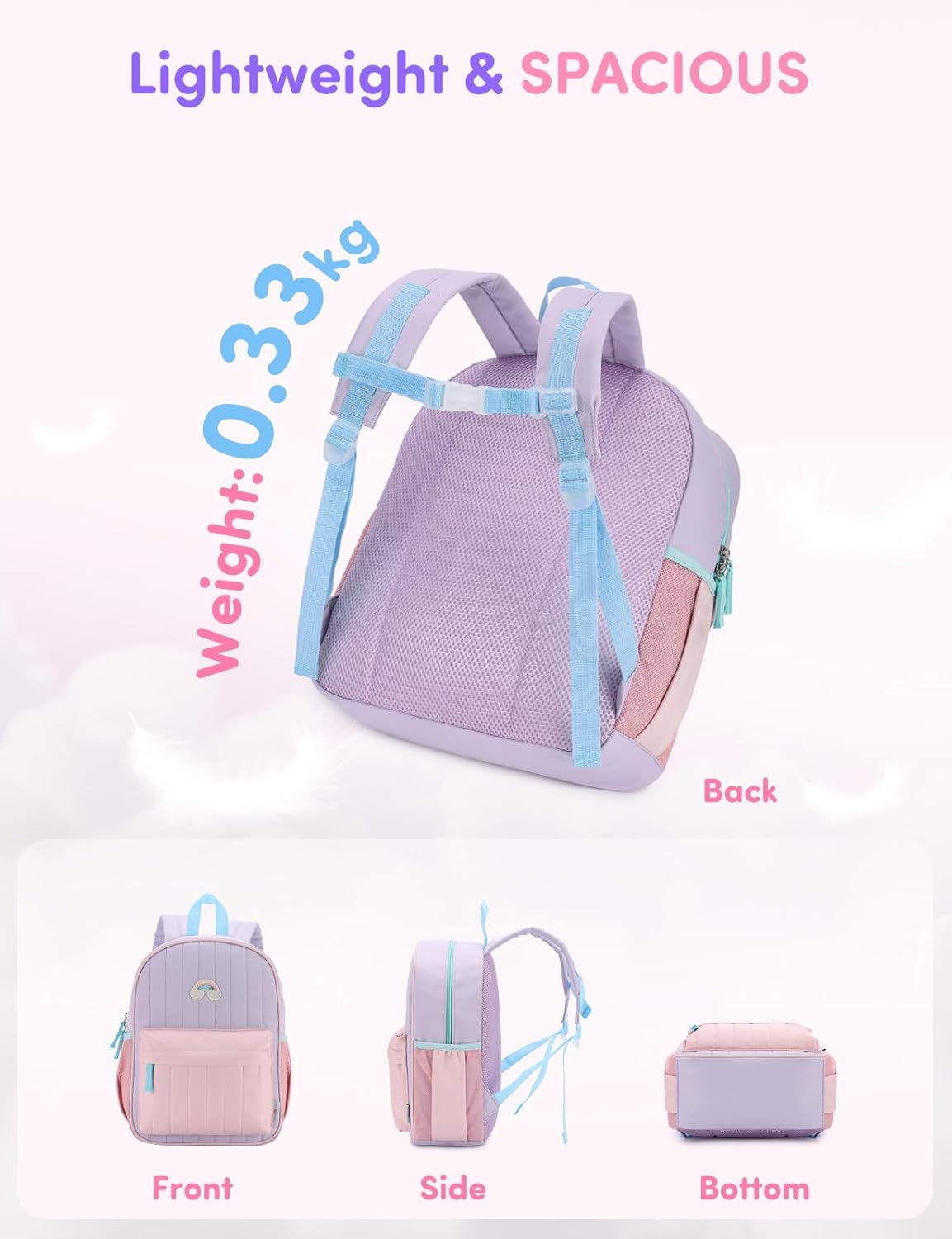 VASCHY Toddler Girls Backpack, Kids' Small Lightweight Quilted Color-blocked Bookbag School Backpack for Kindergarten Children Light Purple Pink - Image 6