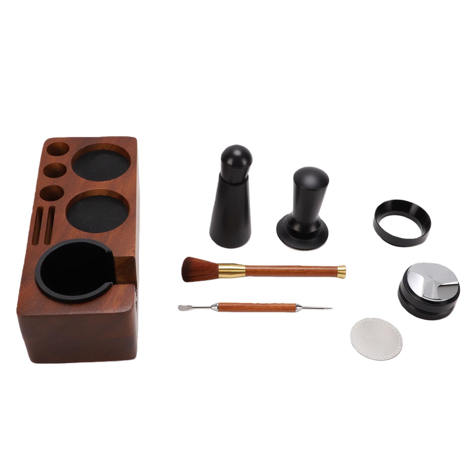Kit de Accesorios para de 58mm, Estación de Apisonado de Madera, | Juego de manipulación de café, distribuidor de agujas, cepillo, pantalla de filtro, anillo de polvo, herramientas para
