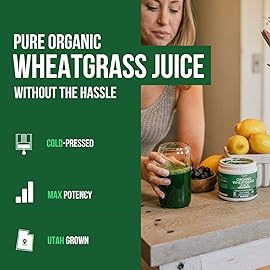 Organic Wheatgrass Juice Powder - Organic, Grown in Volcanic Soil of Utah - Raw BioActive Form, Cold-Pressed Then CO2 Dried, 20:1 Concentrate Juice Extract - Unflavored (5.3 oz - 60 Servings)
