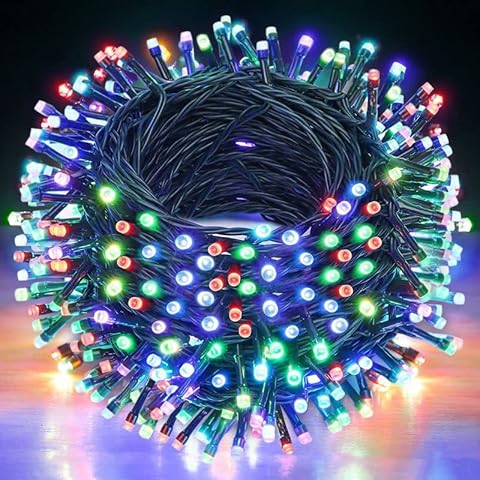 AKASUKI Christmas Tree Lights, 52Ft/16M 320 LED Multicoloured Cluster Christmas Lights, Fairy Lights Mains Powered, Waterproof Outdoor & Indoor String Light for Xmas Tree Party Decoration, Green Wire Cover