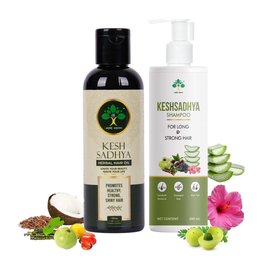 Keshsadhya Ayurvedic Hair & Shampoo Combo Hair Growth Oil (100ml) + Anti Hair Fall Shampoo (200ml) | Amla, Bhringraj, Aloe Vera | Dandruff & Hair Fall Control | For Men & Women-image-23
