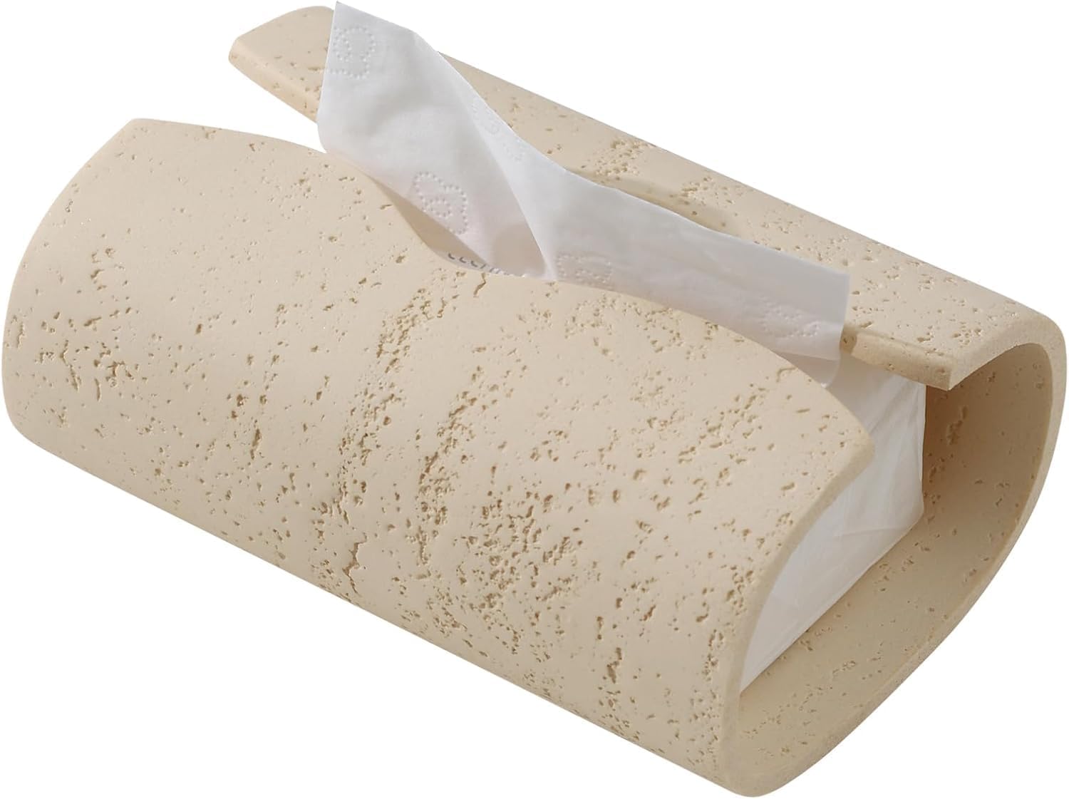Tissue Box Cover Rectangle，Elegant Resin 7.9" x 5.3" Facial Tissue Holder Covers ，Home Decor Travertine Stone Look Paper Holder Dispenser for Living Room Hotel Office Restaurant Cafe (Cream)