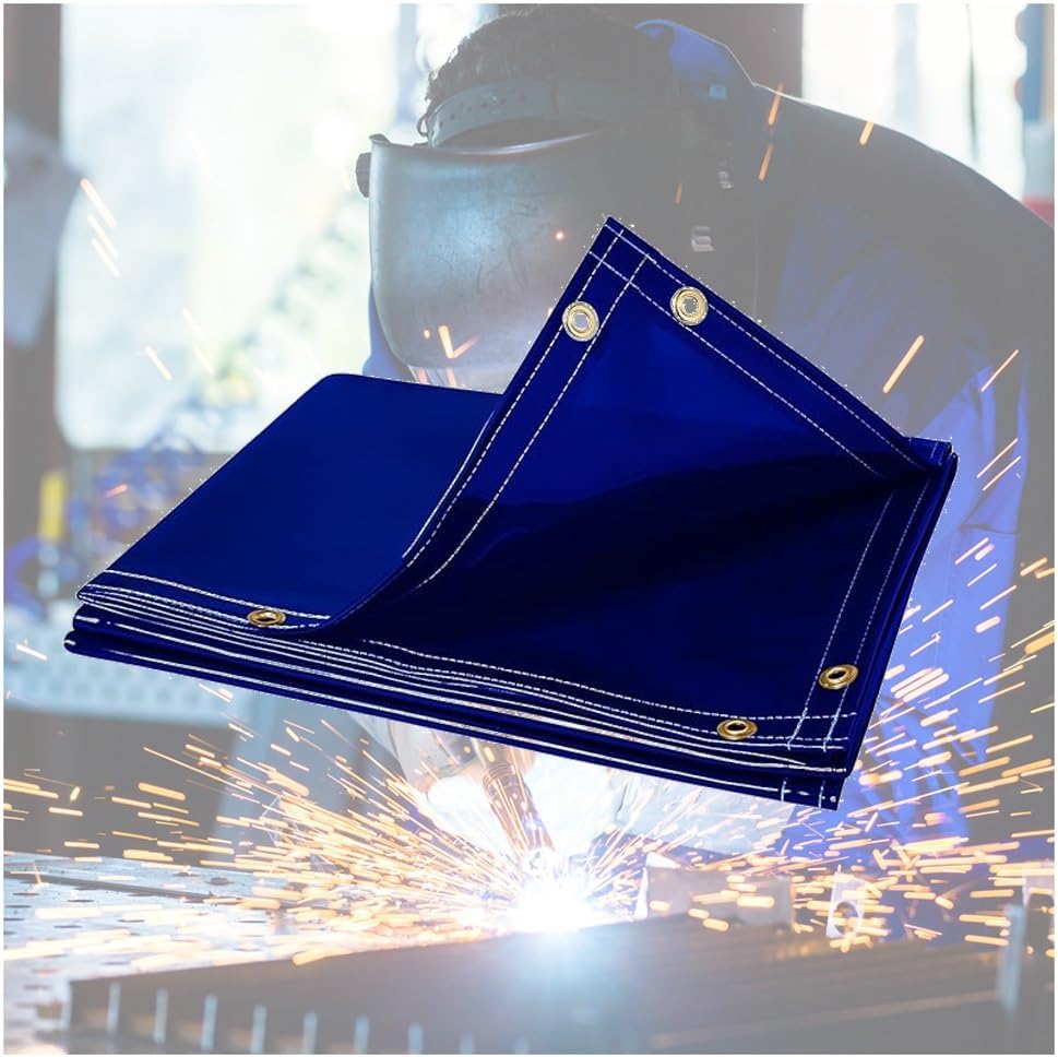 GZHERVICES Transparent FR Welding Screen, Vinyl Welding Curtain w/Grommets All Around(Blue-2mm,1.8x3m)