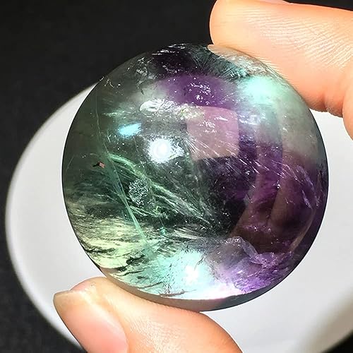 Miniatura 5 de MDYSC Esfera de cuarzo de calcita amarilla de fluorita arcoíris natural, bola de cristal blanco, adorno curativo para reiki (bola de fluorita