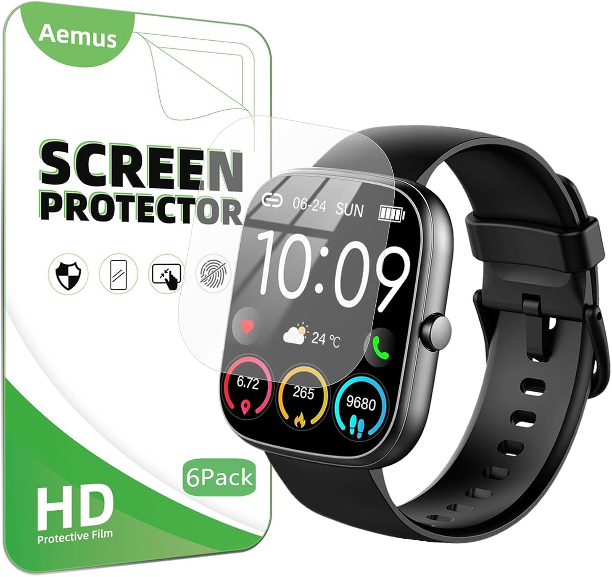 Screen Protector Compatible for Jugeman T60 Smart Watch 1.91" (6 Pack) Clear TPU Soft Film, Compatible for Matast, CASCHO Smartwatch Screen Film