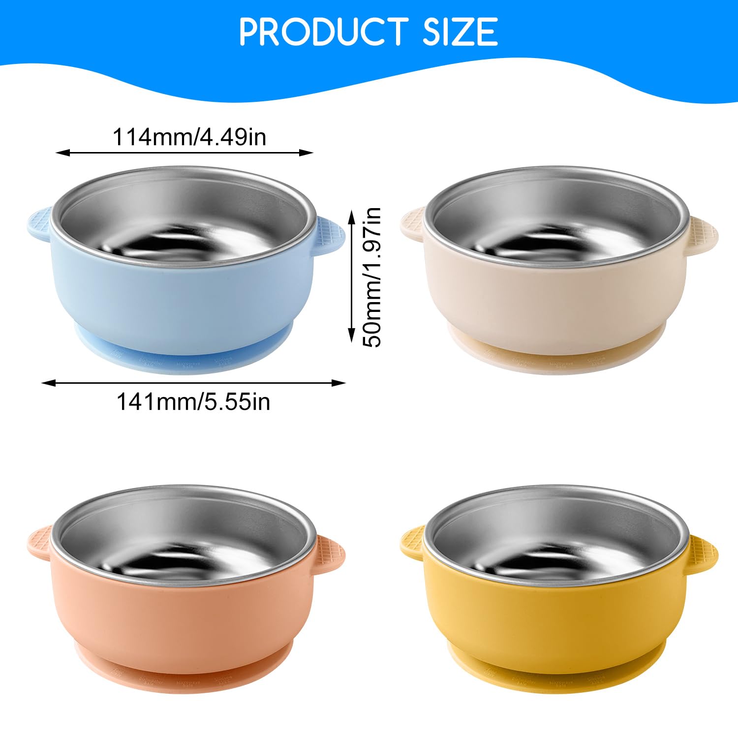Lot de 4 Bols à Ventouse pour Bébé en Acier Inoxydable, Bols Anti-BrûLures 2 En 1 BéBés, Bol Antidérapant avec Revêtement en Silicone pour Enfants, Vaisselle Bebe Bol, Sans BPA (Mehrfarbige-4)