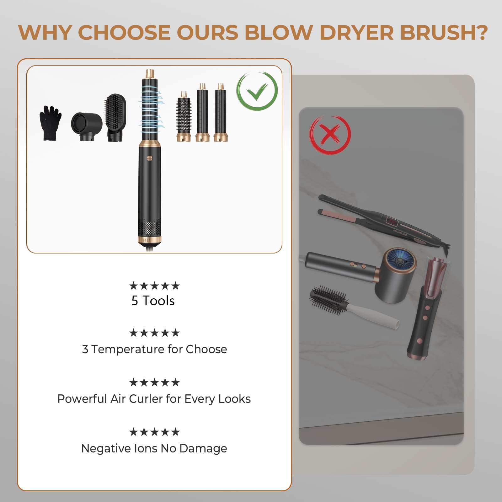 Souvik Cepillo de Aire Voluminizador, Multifuncional Secador de Pelo, con Hair Dryer, Alisador, Rizador Automático, Voluminizador, Tecnología Iónica, 3 Ajustes de Temperatura, Negro