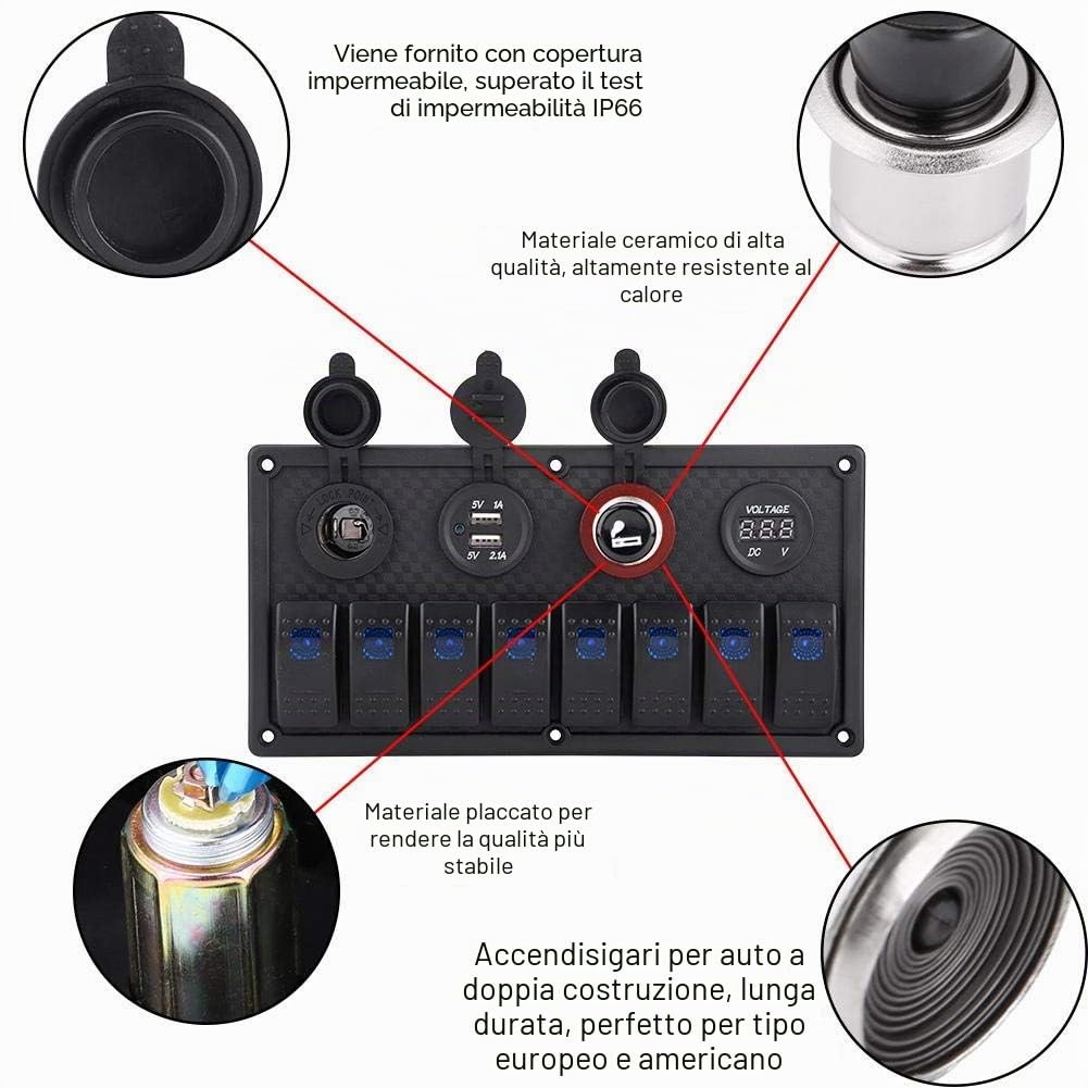 Pannello Interruttori Barca Quadro Elettrico Per Barca Quadro Elettrico Per Barca Pannello Interruttori, 12v 24v 8 Gang Car Boat Led Interruttore A Bilanciere Pannello Di Controllo Accendisi