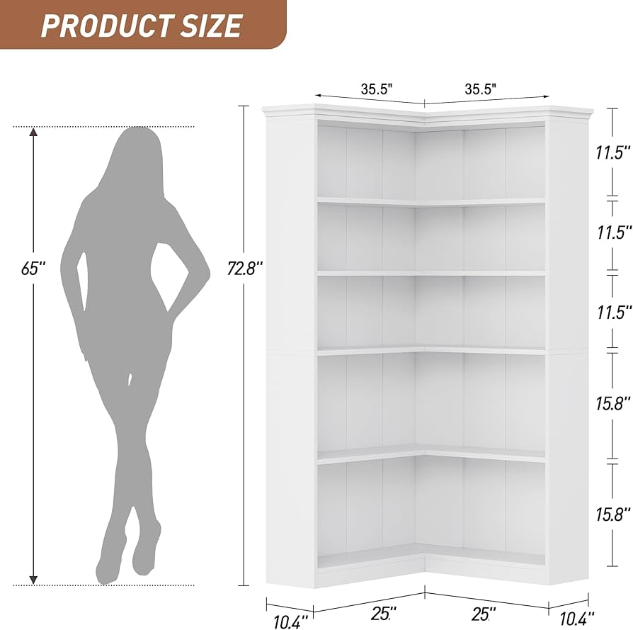 Amazon.com: IDEALHOUSE Corner Bookshelf 72.8in Farmhouse Bookcase