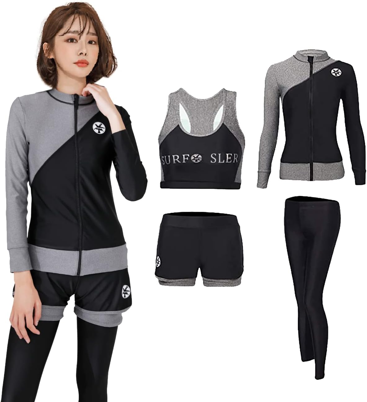 レディース ラッシュガード 長袖 フィットネス水着 体型カバー4点/5点セット(XXL,2016女)