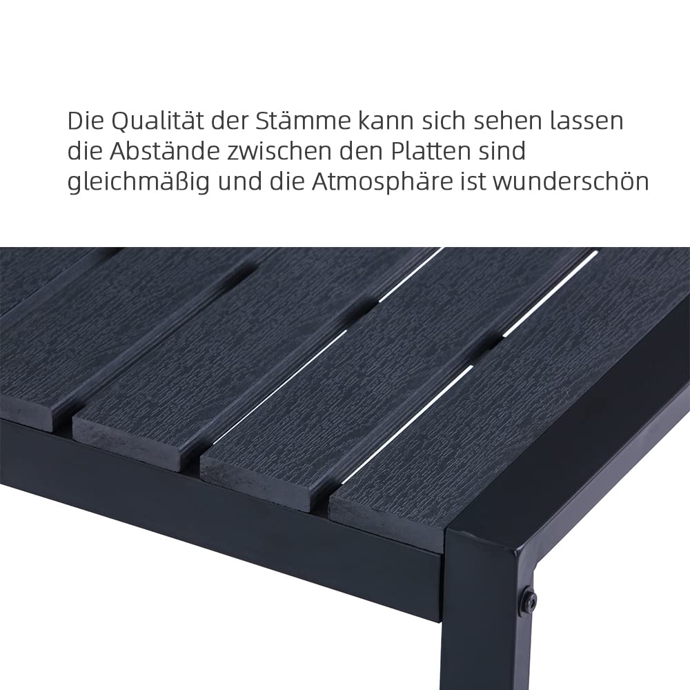Mingone Panca da Giardino a 2 Posti Seduta in Resina Nera Panca da Esterno Gambe in Metallo Antiruggine Panca Moderna, 120cm