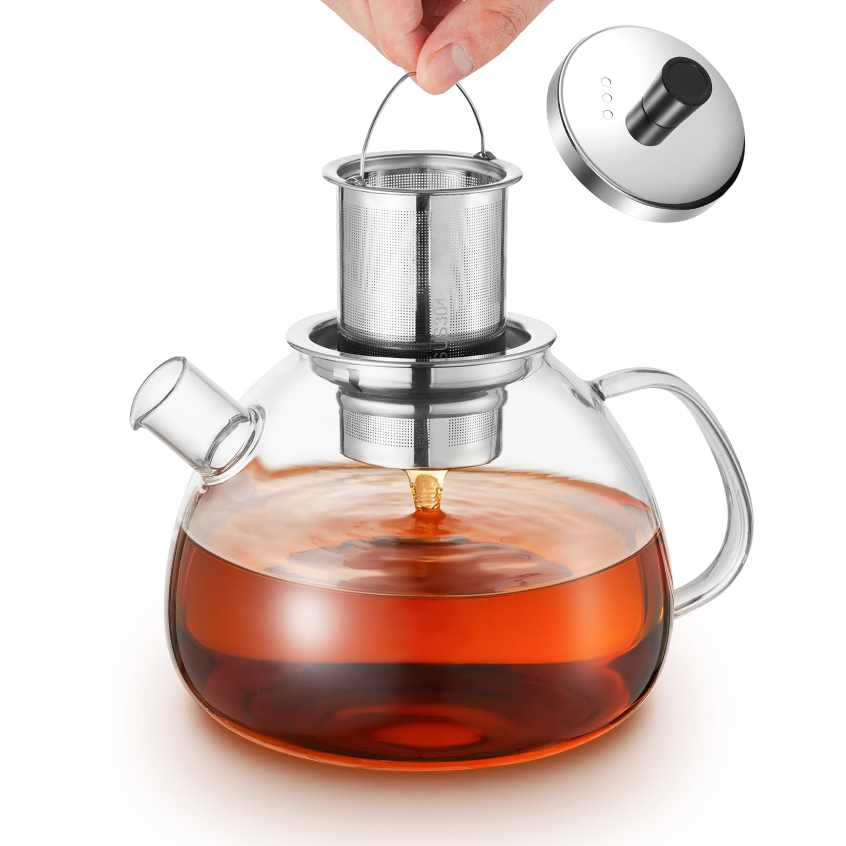 1500ML Teekanne aus Glas, Glasteekanne aus Hitzebeständigem Borosilikatglas, Teekanne Glas mit Siebeinsatz, Geeignet zum Aufbrühen von Tee, Blumentee