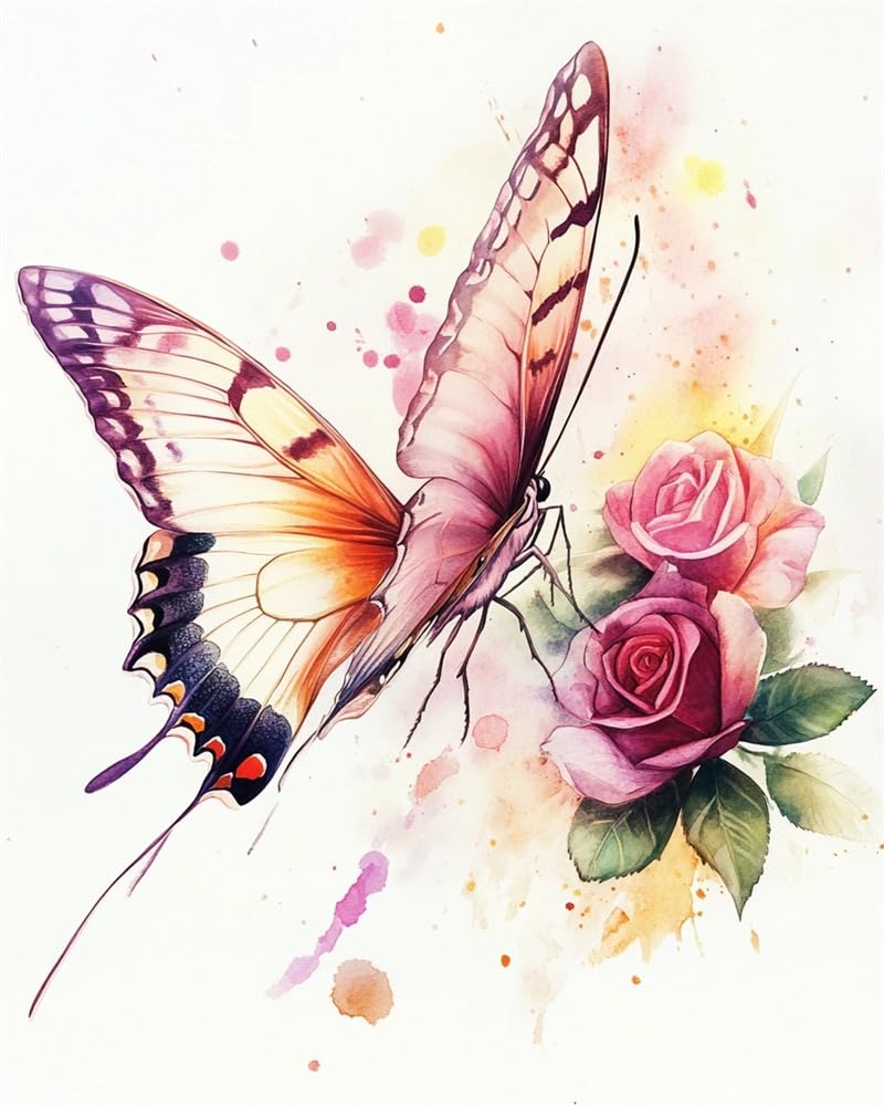 Henypt Cross Stitch Kits 11Ct Stamped Patterns Pink Butterfly for Adults DIY Preprinted Embroidery Kit for Beginner