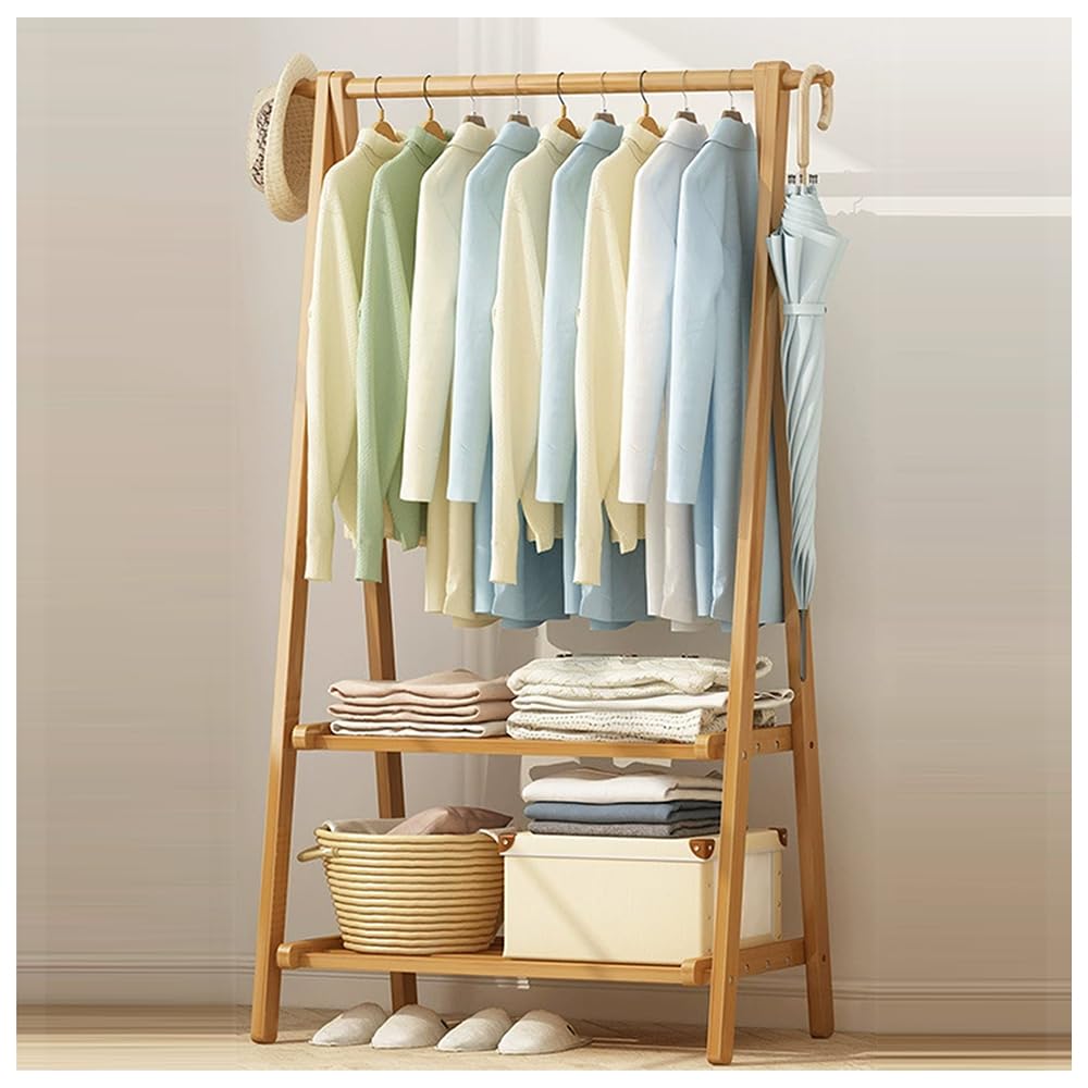 XDLEDMKIZ Sturdy Wooden Coat Rack with Shoe Storage, Free Standing Clothes Rail for Entryway, Hallway, Living Room, Office, Bedroom - Available in 66CM/86CM/116CM, Suppor