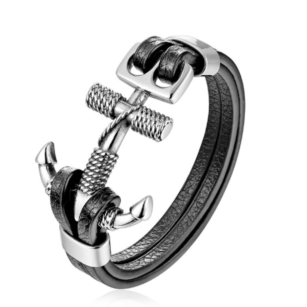 HAQUILDouble Layer Black Leather Bracelet for Men