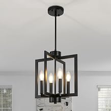 4-Light Black Farmhosue Chandelier For Entryway, Dining Room Chandelier Over Table, Modern Pendant Light Kitchen Island, Industrial Candle Lantern Light Fixture Kitchen, Bedroom, Stairway, Foyer