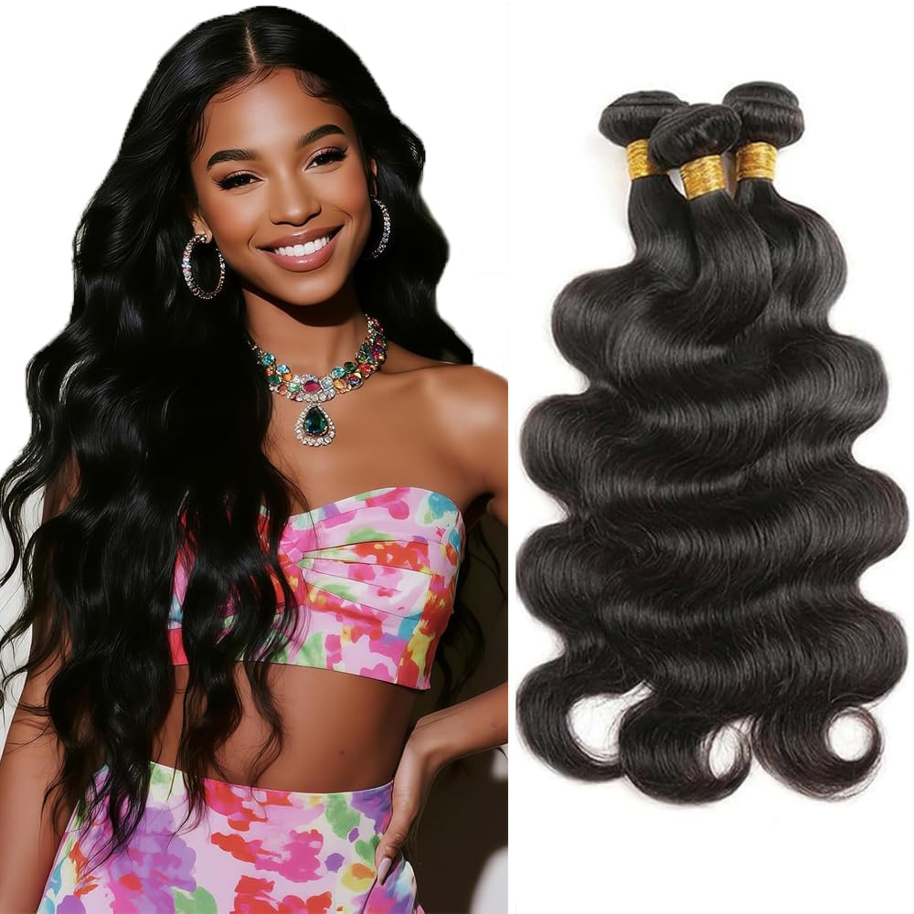 Photo 1 of Freiuoke Body Wave Human Hair Bundles Natural Black