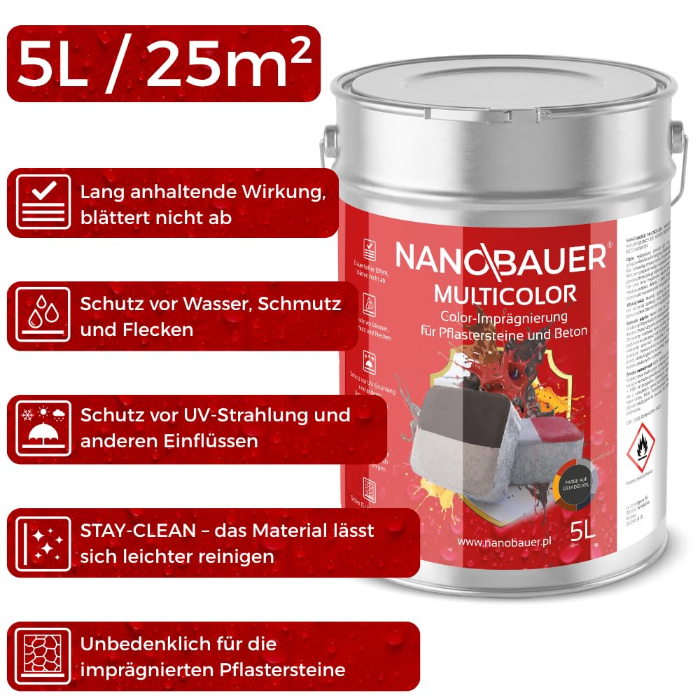 Pflastersteine Imprägnierung Farbe Mutticolor | Farbe: Graphit 7024 | Kapazität: 20L / 100m² | 2-in-1 Imprägnierung Schutzfarbe Farbimprägnierung Steinimprägnierung Pflasterstein