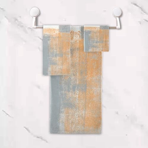 Miniatura 5 de Juego de 3 toallas de baño color naranja y gris, diseño abstracto y moderno, diseño de graffiti blanco y gris, 1 toalla de baño, 1 toalla de mano, 1