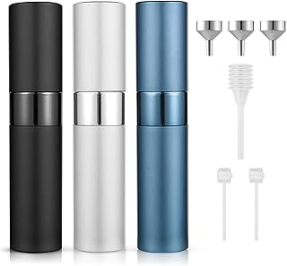 8ML Perfume Atomiser, 3PCS Mini Refillable Travel Perfume Atomizer, Portable Travel Perfume Atomiser Refillable for Travel Holiday Outdoor Activities and Night Out Perfume Dispenser (Black,Silver,Blue