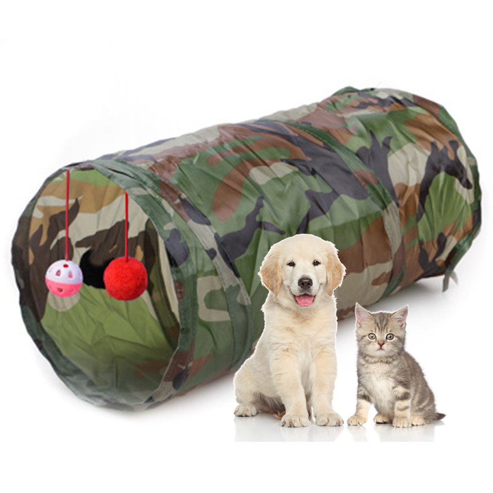 Morbuy Camo Cat Tunnel Tube Pet Toy, Collapsible Pet House Toy Tunnel With Ball For Cat,Puppy, Kitty, Kitten, Rabbit,Indoor Or Outdoor Use (Camo)