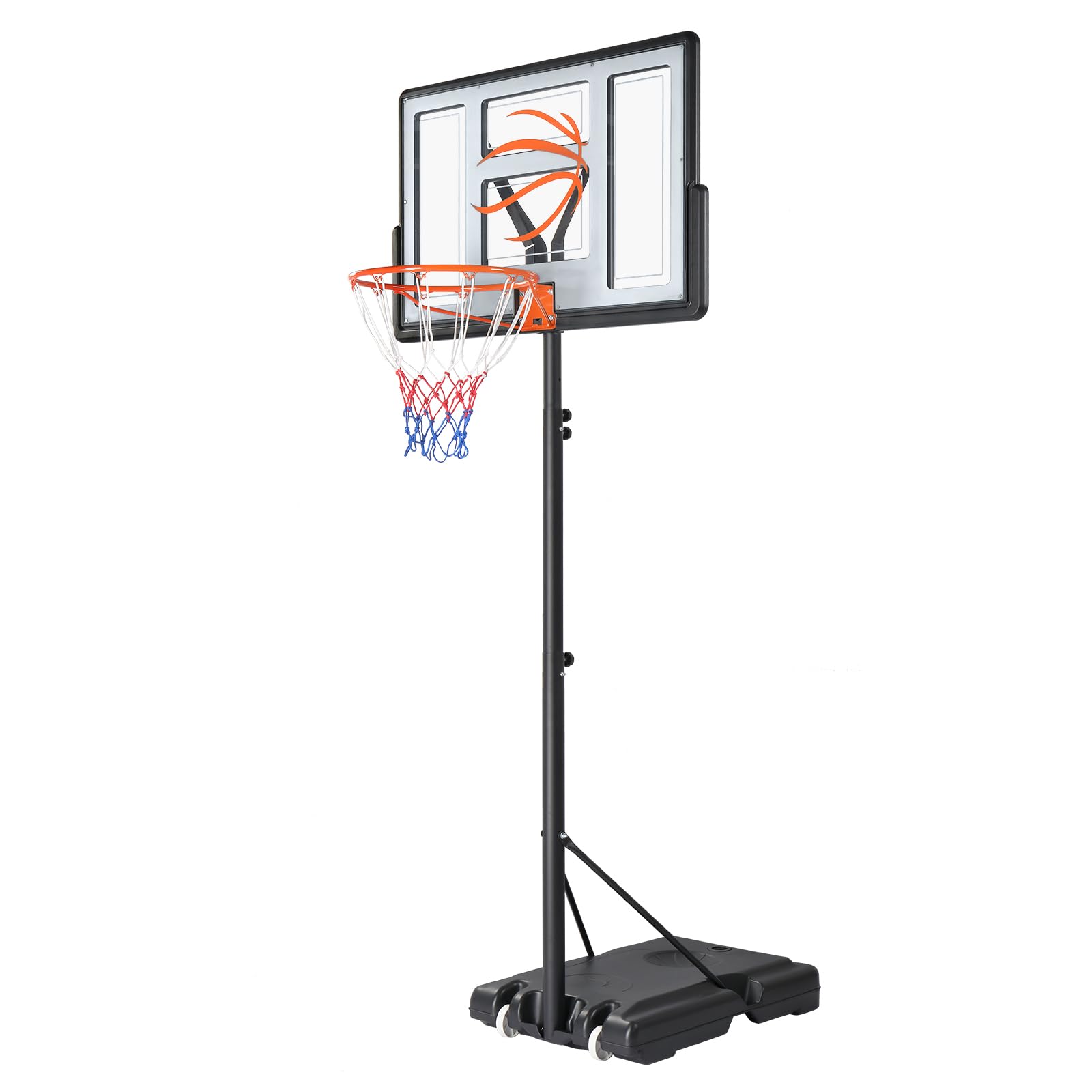 Basketballkorb Outdoor mit Ständer & Rollen, 135-305 cm Höhe, Basketball für Erwachsene & Kinder, Basketballständer Höhenverstellbarer für Garten und Hof