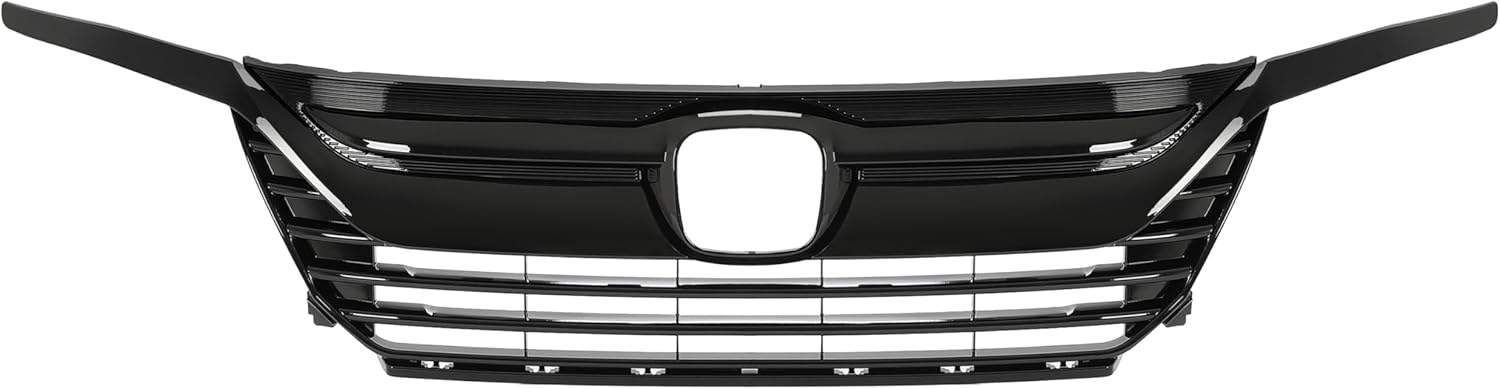 HECASA Front Grille+Headlight Eyelid Molding Compatible with 2018-2020 Honda Odyssey Bumper Grill Assembly Black Plastic Painted Replacement for HO1200232 71121THRA01