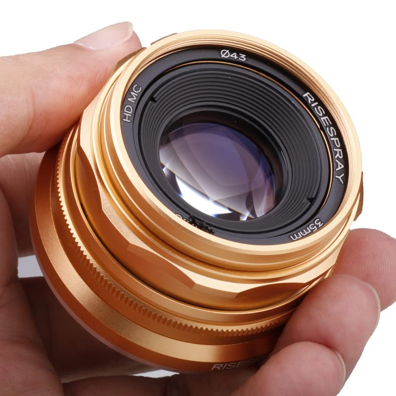 RISESPRAY 35mm Mini APS-C Lens for Sony Panasonic Fujifilm Olympus  Canon Nikon mirrorless Camera Golden (EF-M)