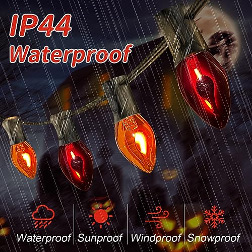 Image of 25Ft C7 Halloween Orange Purple String Lights Outdoor, Christmas Decorations Patio Light with 25 Orange /Purple Flickering Flame Lights Waterproof UL Listed for Outdoor Party Garden Bistro Roof Decor