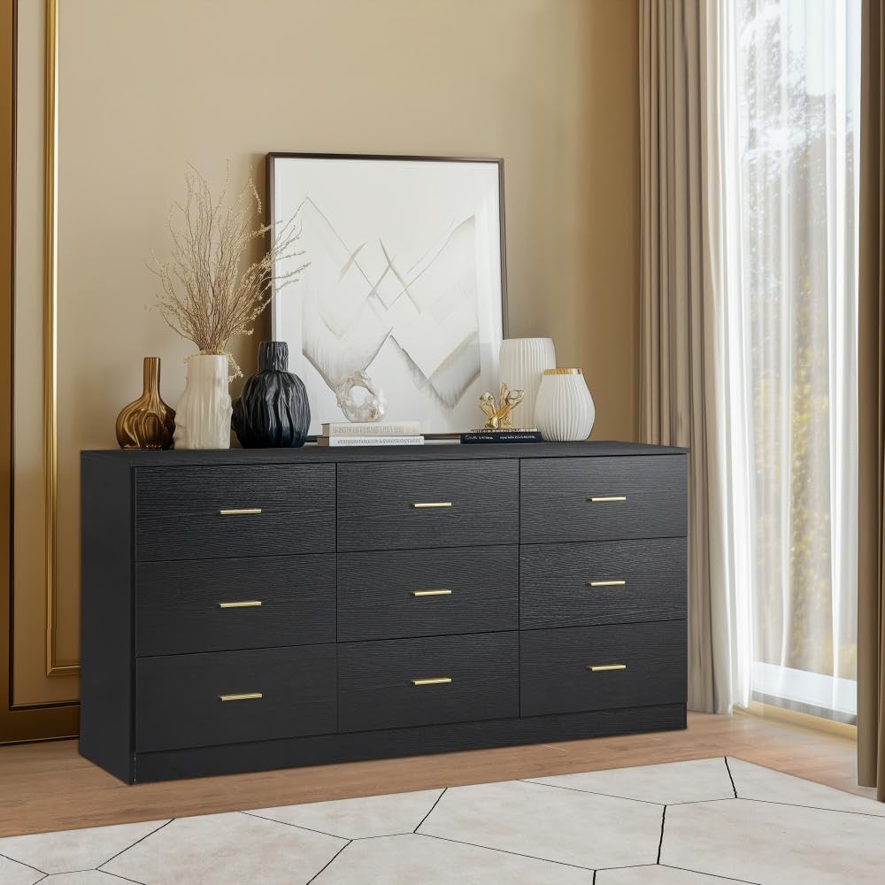 Modern Black 9-Drawer Cabinet for Home - Ample Storage Wide of Drawers, Sturdy & Safe