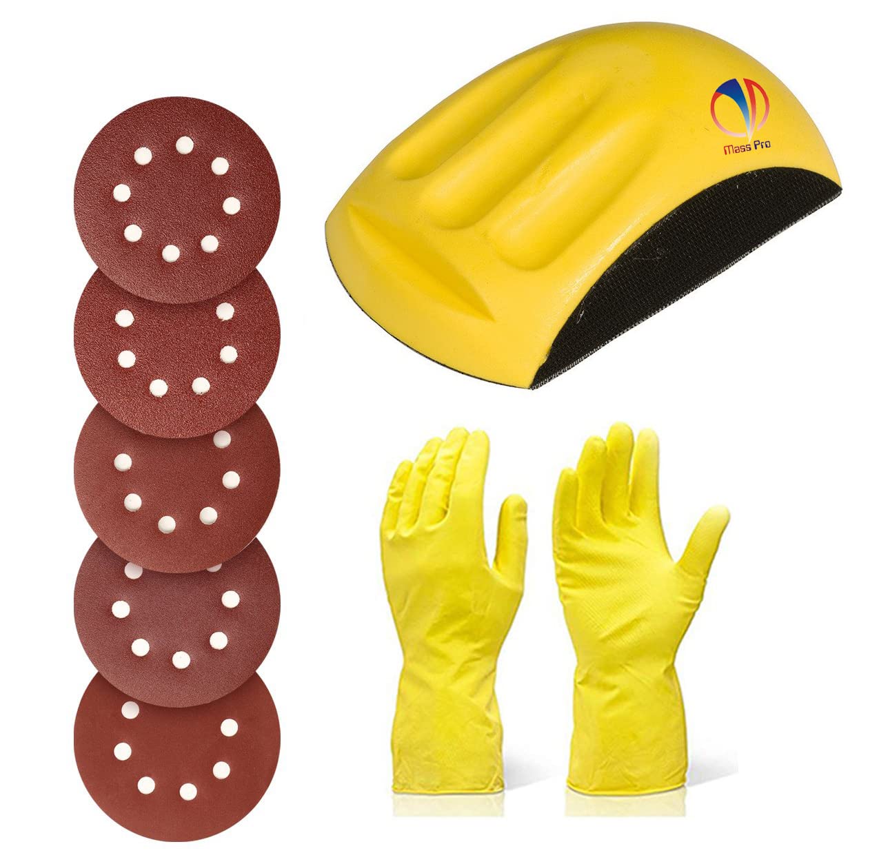 Mass Pro 1 Hand Block Holder With 5Pcs Round Sanding Disc Sandpaper Backing Polishing Pad 150 mm (B09K5K8VNJ) Amazon Price History, Amazon Price Tracker