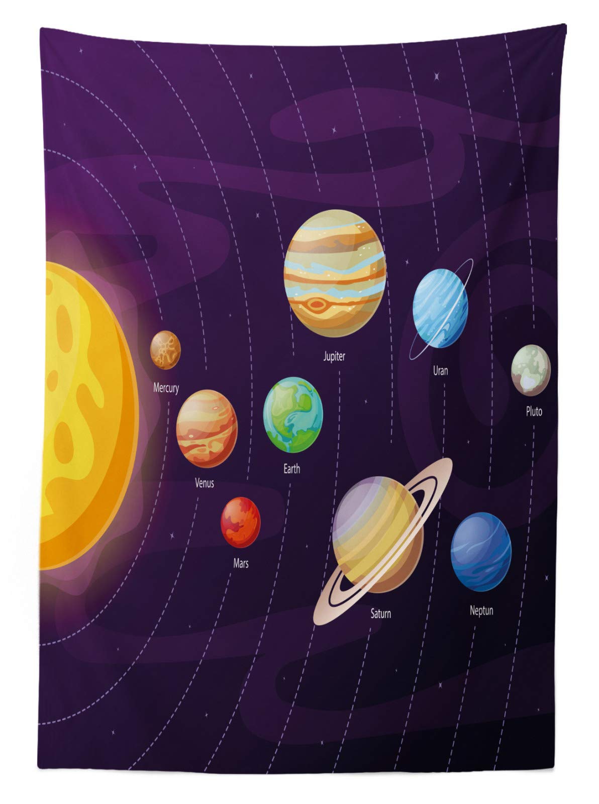 ABAKUHAUS Spazio Tovaglia, Razzo Terra Stars UFO, Rettangolare per Sala da Pranzo e Cucina, 140 cm x 170 cm, Multicolore
