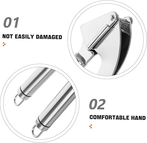 Miniatura 3 de Prensa manual de ajo de acero inoxidable con pelador, herramienta de picadora multifuncional para trituración de ajo, jengibre, fácil de limpiar,