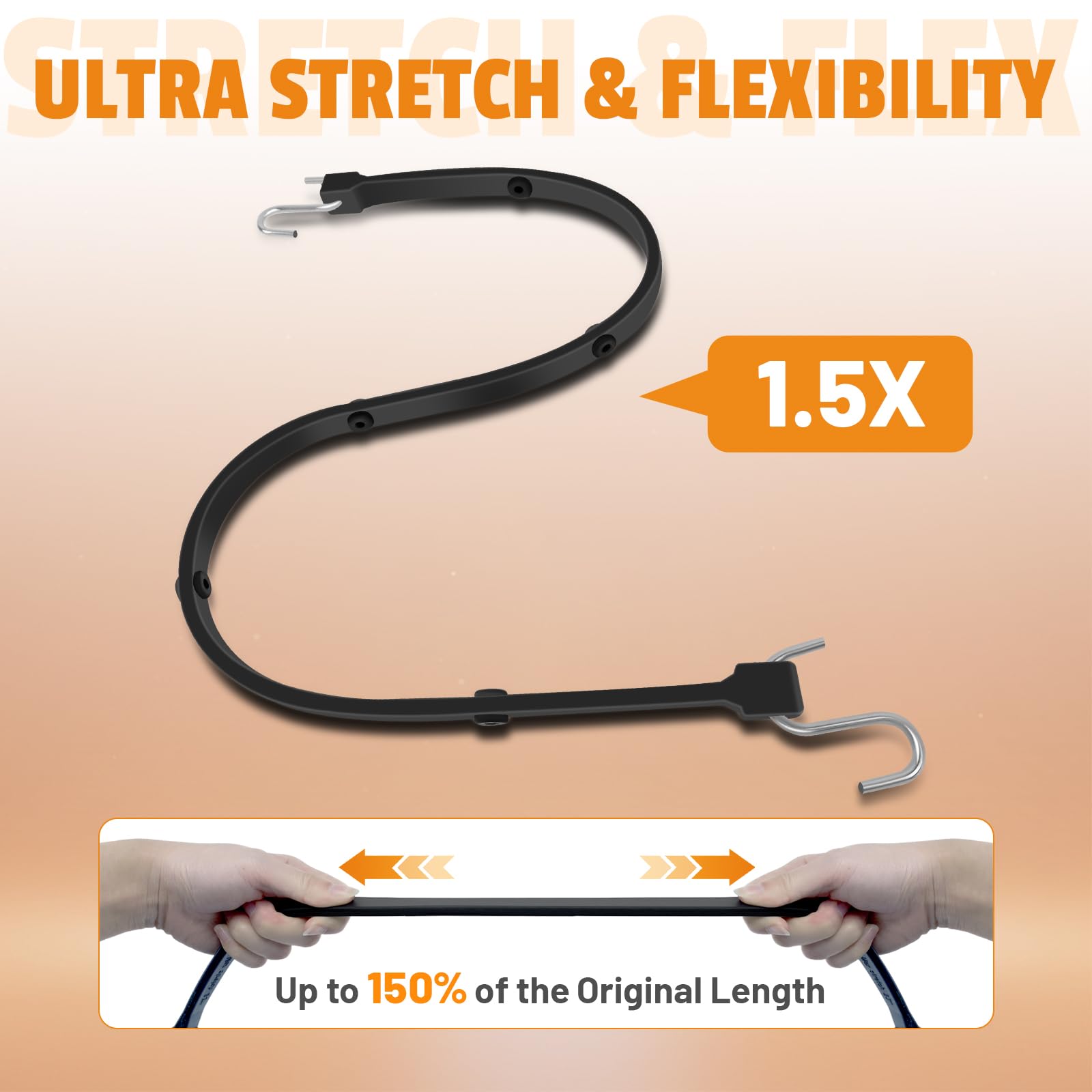 HOXWELL Cordoncini elastici regolabili da 78,7 cm con ganci, in gomma EPDM con 150% di elasticità massima, cinghie elastiche resistenti per fissare teloni, tele, carichi, moto, resistenti alle