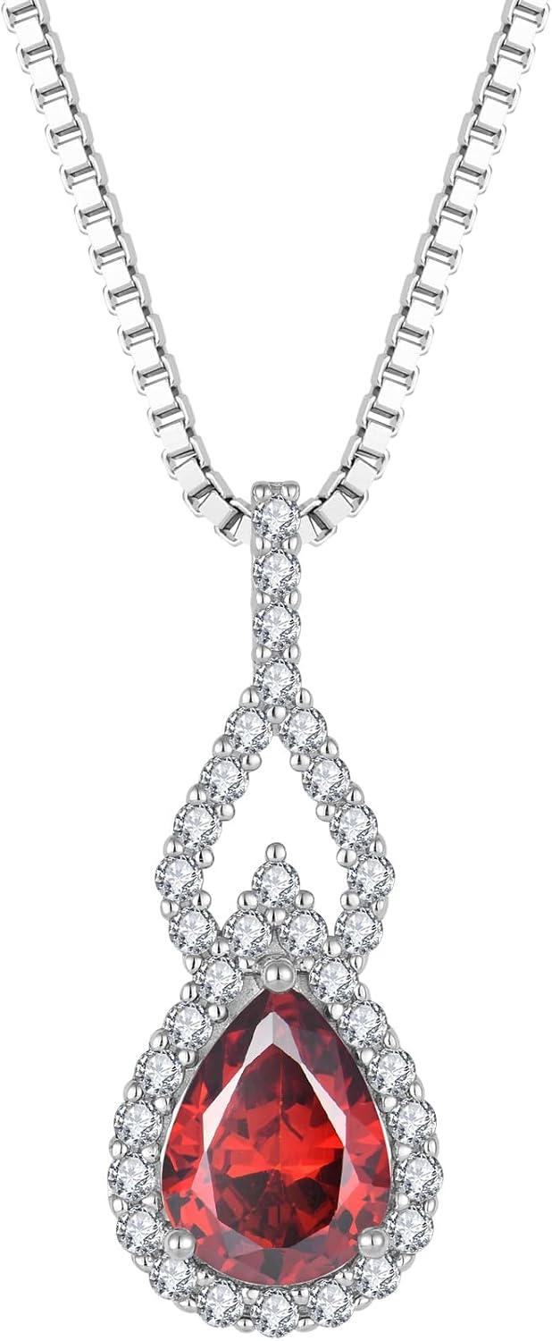 SeiMios 925 Sterling Silver Birthstone Necklaces for Women Infinity Pendant Necklace Pear Cut Gemstone Jewelry