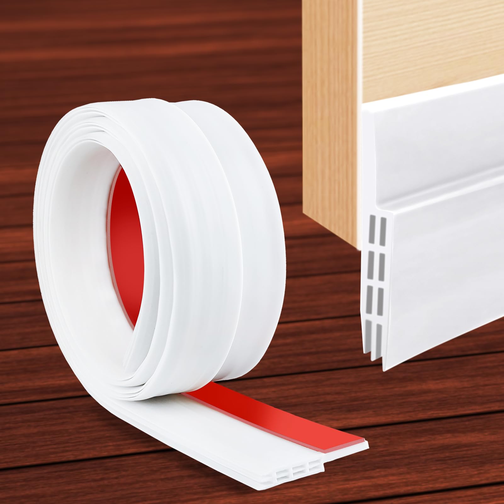 SUNMON Door Draft Stopper Door Bottom Seal Strip - Self-Adhesive Under Door Sweep Weather Stripping, Door Soundproofing (White)