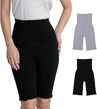 Fkstyle Women's Belly Wrap Pants, 3/4 Length, High Waist, Fluffy, Wool Pants, Spats, Leggings, Warm Protection, Cold Protection, Warm, Loungewear, Sleeping, Maternity Wear, Pregnancy, Gray, Black