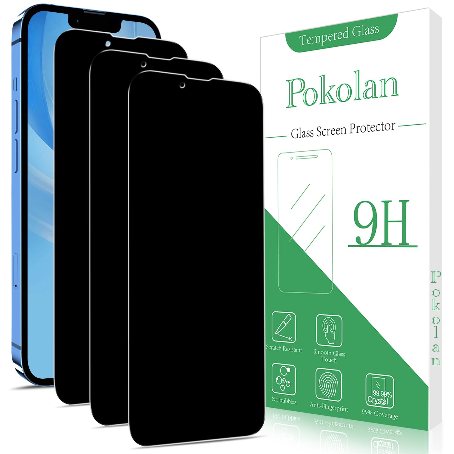Pokolan 3 Piezas Protector Pantalla Privacidad para Apple iPhone 13 Mini | Cristal Vidrio Templado Anti Espía, Antirrayas, Antihuellas, 9H Dureza