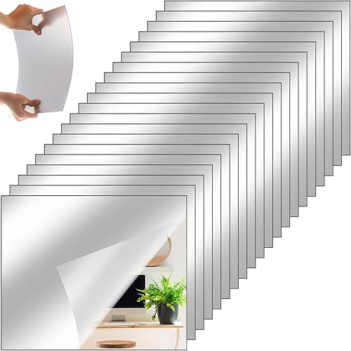 Queekay 20 espejos de gimnasio para el hogar de 12 x 10 pulgadas, espejo de pared acrílico sin marco, 0.079 in de grosor, azulejos autoadhesivos