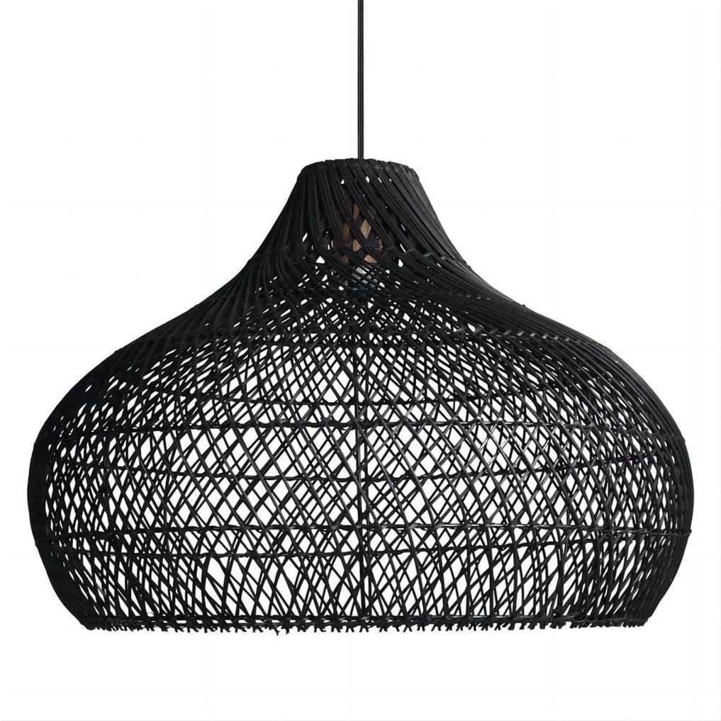 LYMSXAZOU Boho 14.1" Rattan Chandelier Light Fixture Lighting Industrial Ceiling Lamp Lantern Farmhouse Bamboo Pendant E27 Height Adjustable For Bedroom, Dining Room, Kitchen,