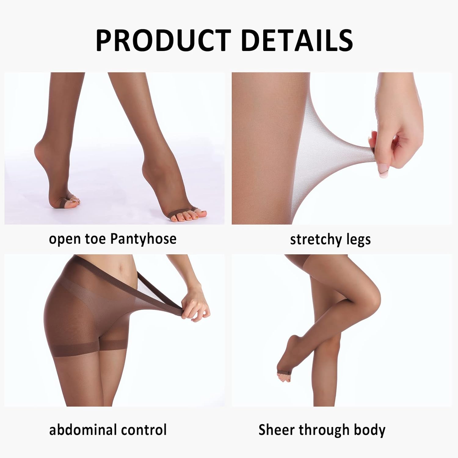 YAGAXI 20D toeless pantyhose - 2 Pairs Control Top open toe pantyhose for women - Image 2