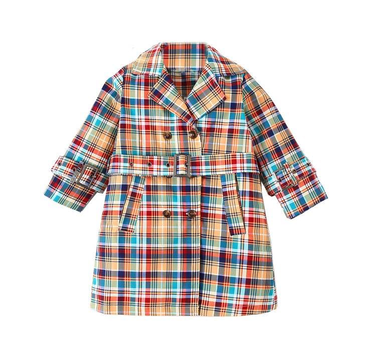Little Girls Plaid Trench Coat Cute Jacket Button Warm Winter Kids Outwear Windbreak