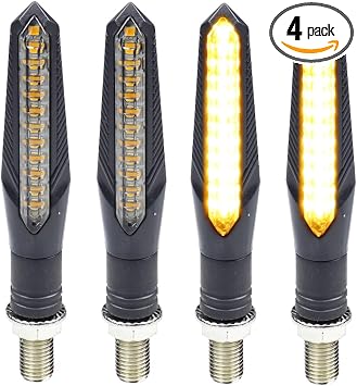 4Pcs Smoked Sequential LED Turn Signal Lights Motorcycle Universal Flowing Amber Blinkers Compatible with Harley Touring ADV Enduro Suzuki DRZ 400S Yamaha MT