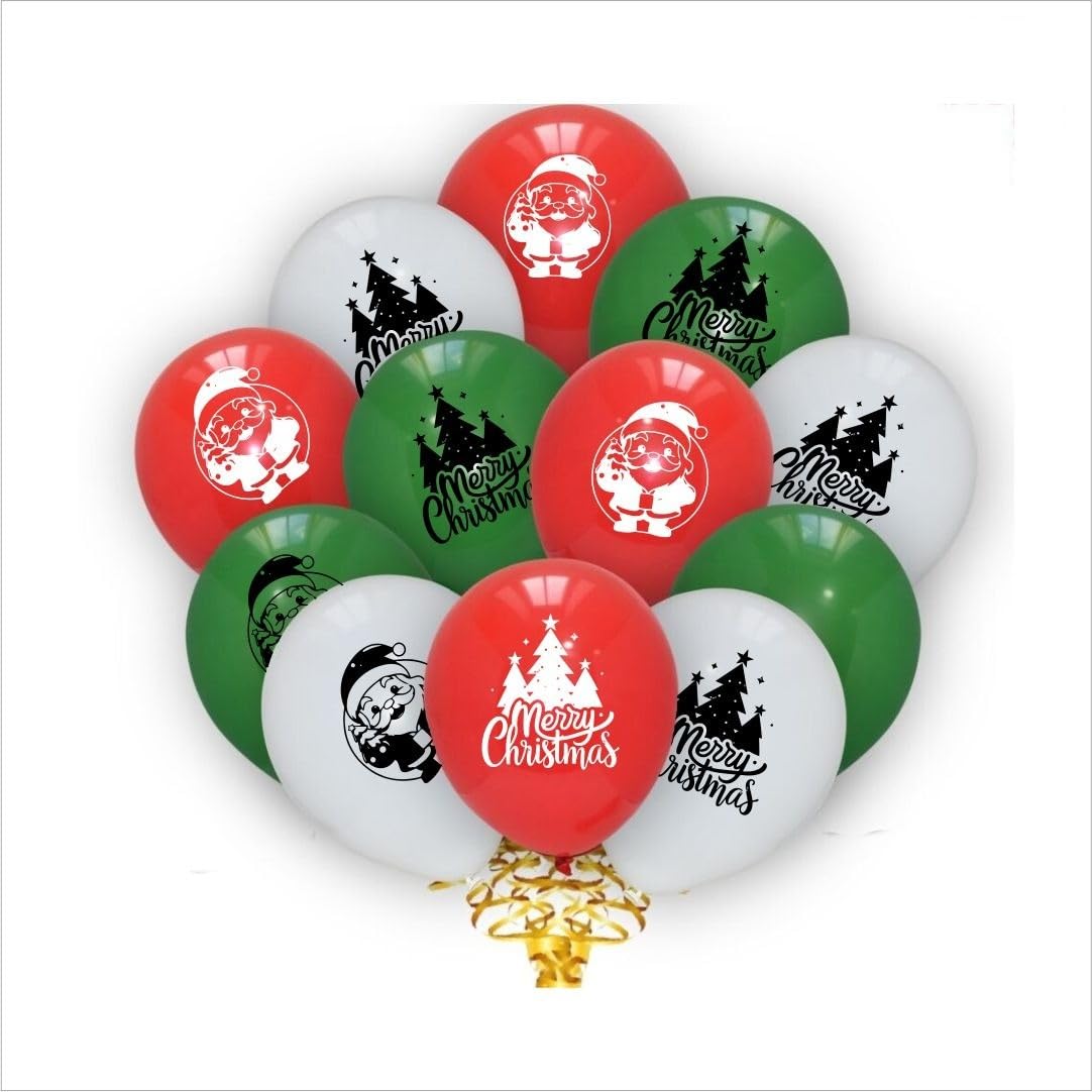 HK Balloons 100PCS christmas decorations items Balloons for Party Decorations, Red White And Green Latex Balloons for Christmas Party Supplies Favors, Santa Balloon Decoration Printed Balloons