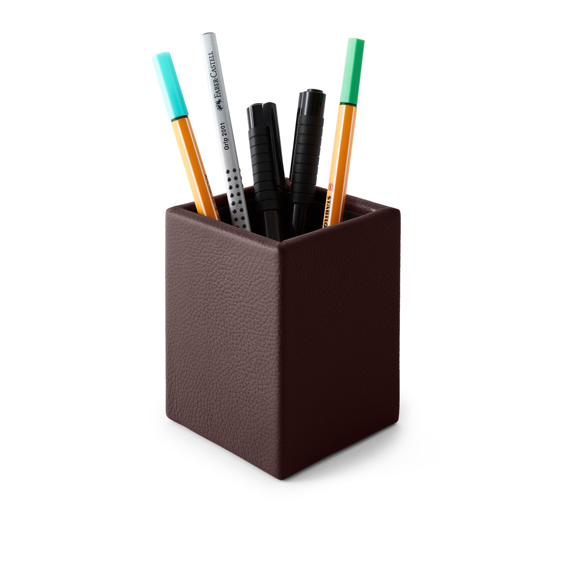 eglooh - Atena - uchwyt na długopisy na biurko prawdziwa skóra ciemnobrązowy - kwadratowy design i ręcznie wykonane wykończenia - cm 7 x 7 x 9,5 - całkowicie wyprodukowany we Włoszech
